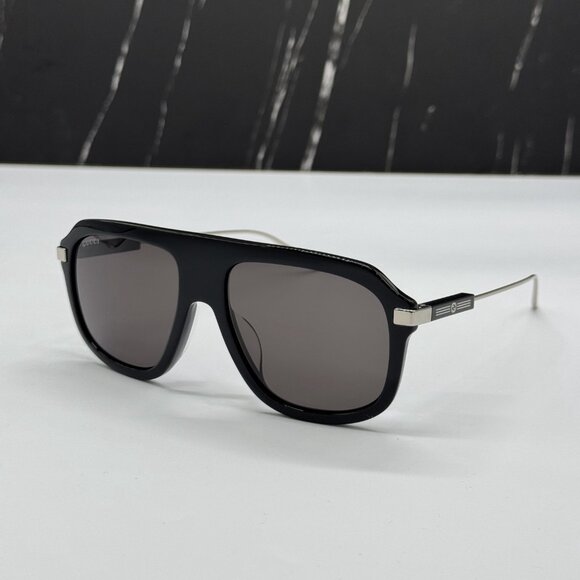 NEW GG1309S 005 UNISEX BLACK SILVER SHIELD SUNGLASSES GUCCI - Picture 4 of 13